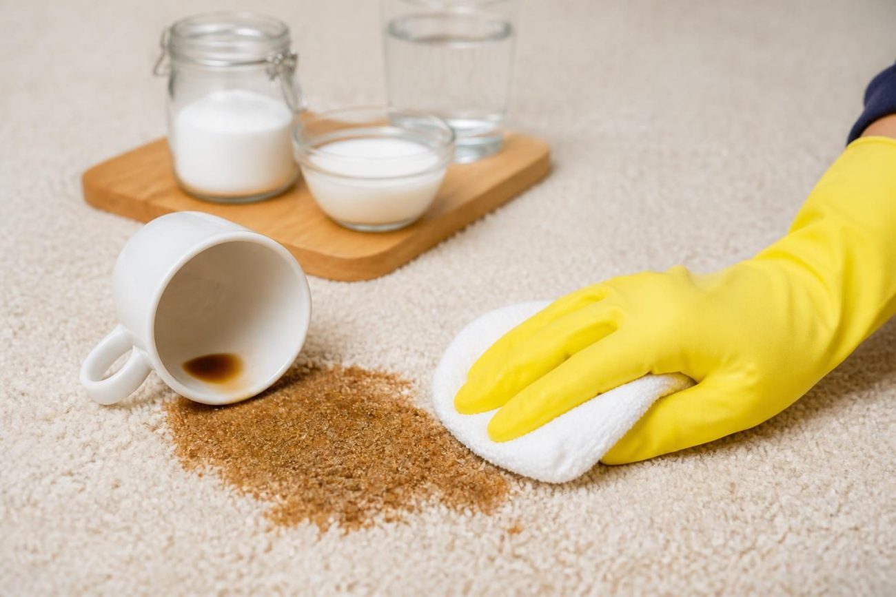 Halıdaki kahve lekesi nasıl çıkar uygulamasında bezle tamponlama