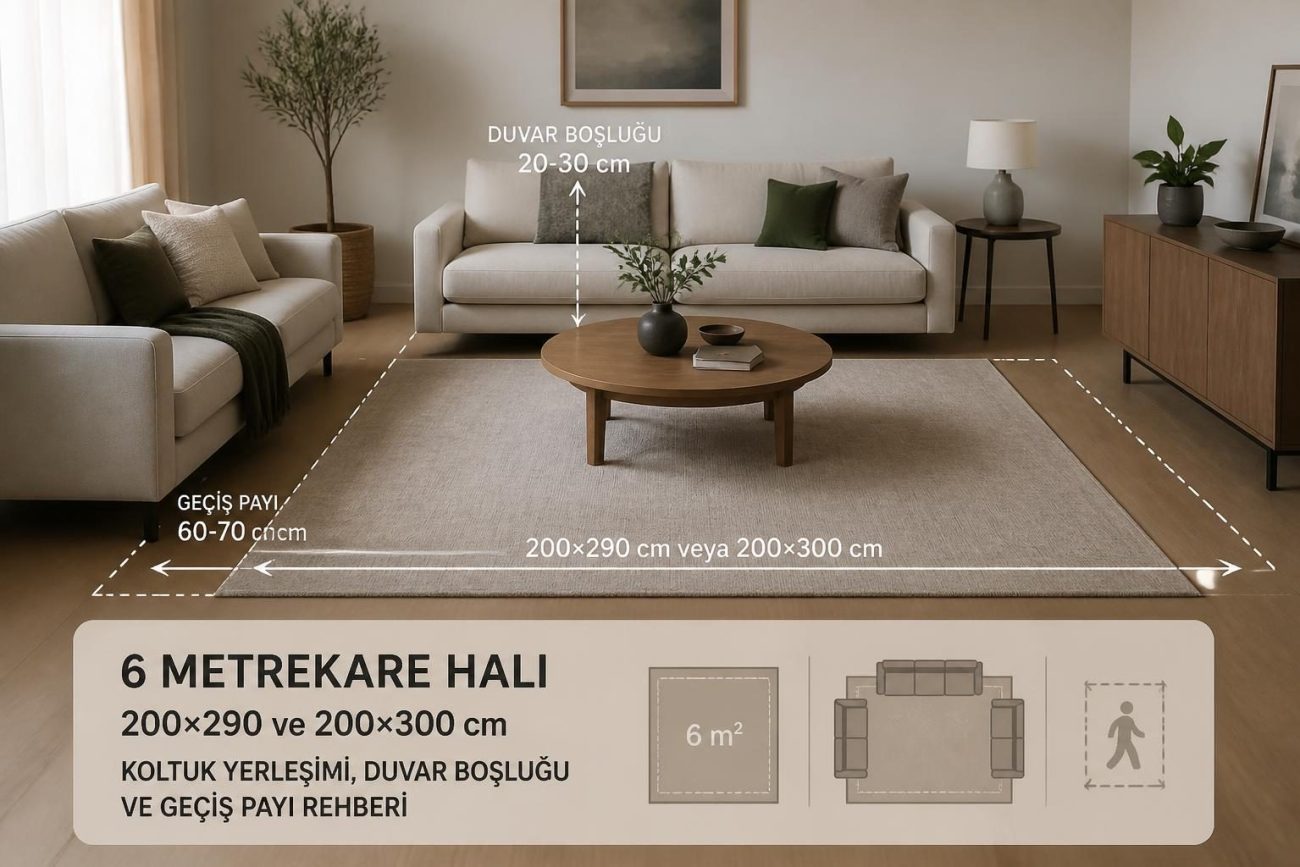 6 metrekare halı ile salon koltuk yerleşimi