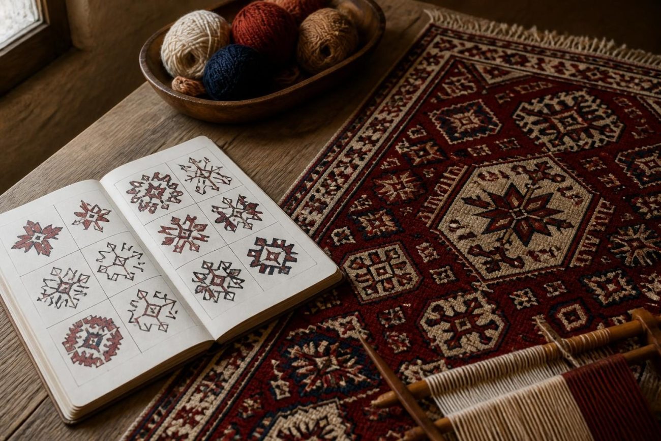 Milas halısı motifleri ile geleneksel el dokuma halı