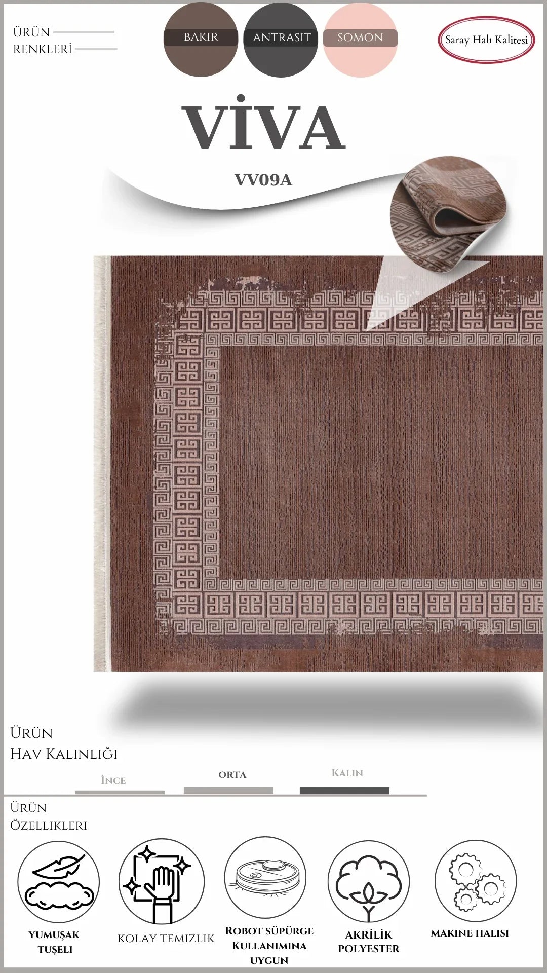 Modern ve Klasik Desenli Salon Halısı VIVA VV09A - Görsel 2
