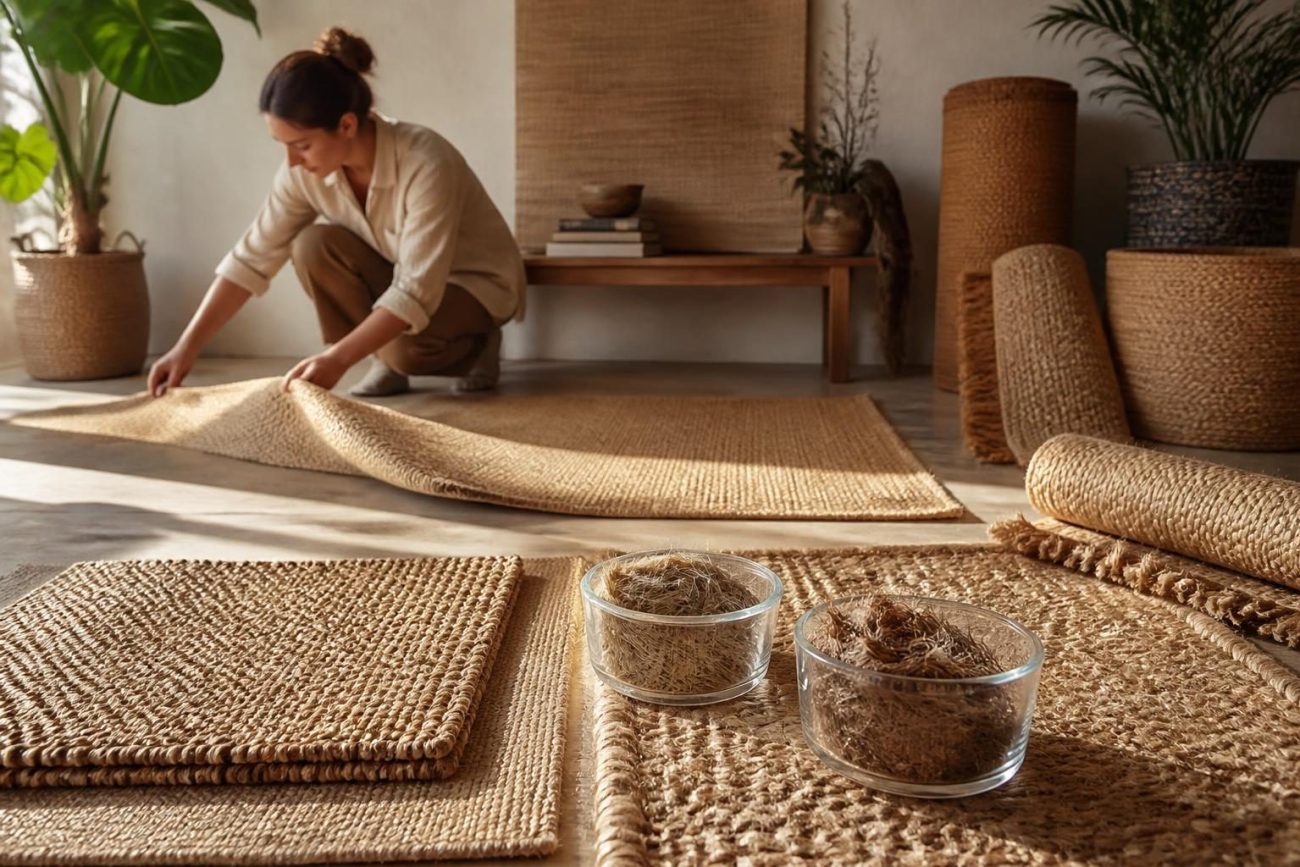 Sisal jüt halı doğal lif ve örgü dokusu